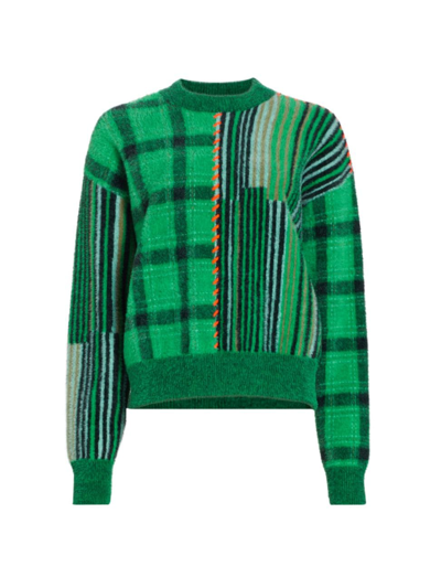 Simon Miller Women's Calder Mixed-pattern Crewneck Sweater In Green Plaid Stacked Stripe