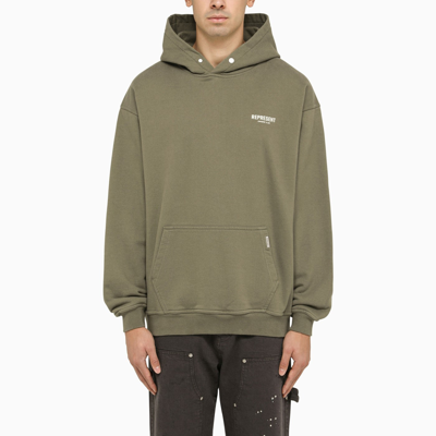 Represent Logo-print Cotton Hoodie In Olive