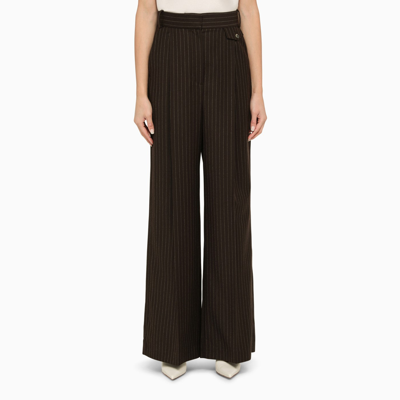 THE MANNEI THE MANNEI BROWN WOOL PINSTRIPE TROUSERS