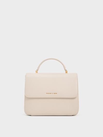 Charles & Keith Front Flap Top Handle Bag In Ivory