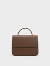 Charles & Keith Front Flap Top Handle Bag In Dark Brown