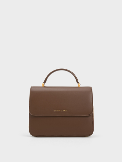 Charles & Keith Front Flap Top Handle Bag In Dark Brown