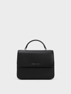 Charles & Keith Front Flap Top Handle Bag In Noir