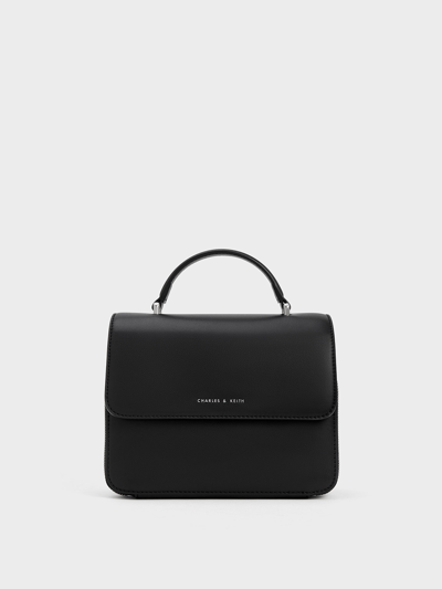 Charles & Keith Front Flap Top Handle Bag In Noir