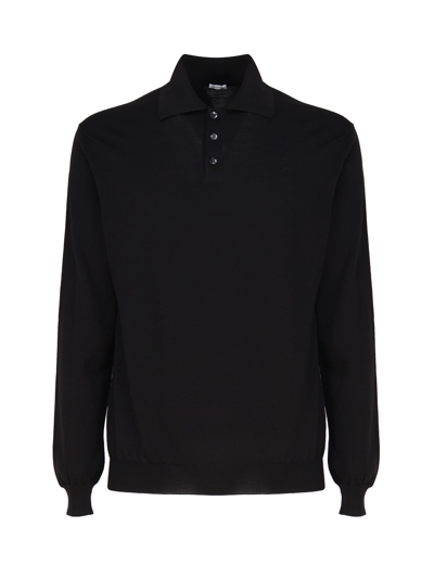 Malo Long-sleeved Polo Shirt In Black
