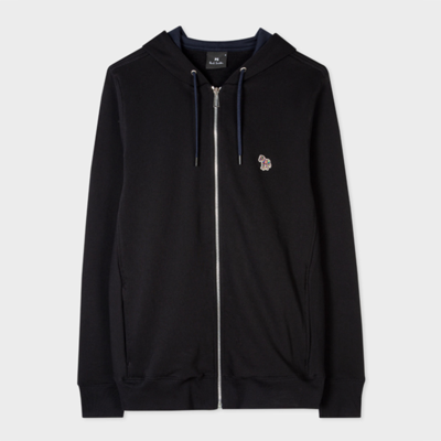 PS BY PAUL SMITH BLACK COTTON ZIP-FRONT ZEBRA LOGO HOODIE