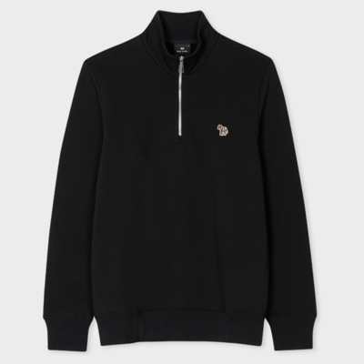 Ps By Paul Smith Ps Paul Smith Mens Ls Reg Fit Half Zip Top Zebra In Blacks
