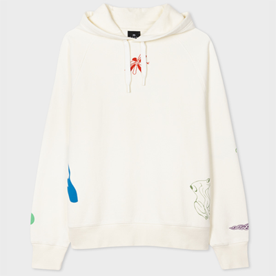 Ps By Paul Smith Drawstring Cotton Hoodie In Ecru