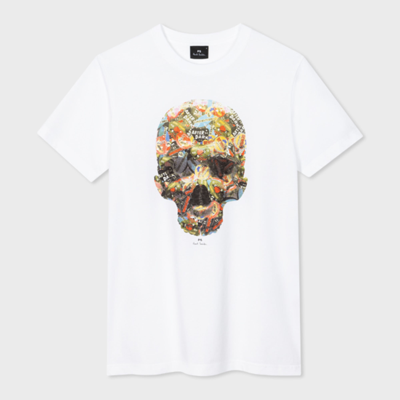 Ps By Paul Smith Ps Paul Smith Mens Slim Fit T Shirt Skull Sticker In White