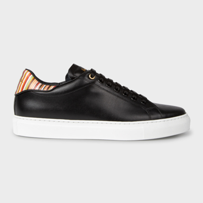 PAUL SMITH BLACK LEATHER 'BECK' TRAINERS WITH 'SIGNATURE STRIPE' HEEL PANELS