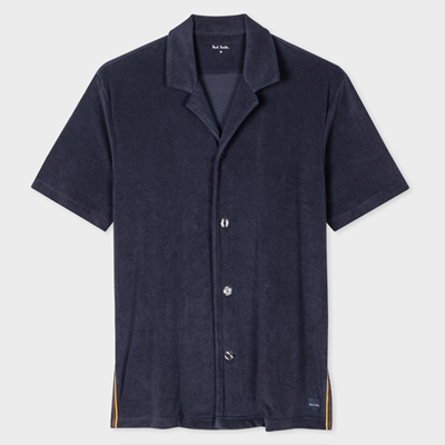 Paul Smith Mens Blues Towel Stripe Camp-collar Regular-fit Cotton-blend Shirt