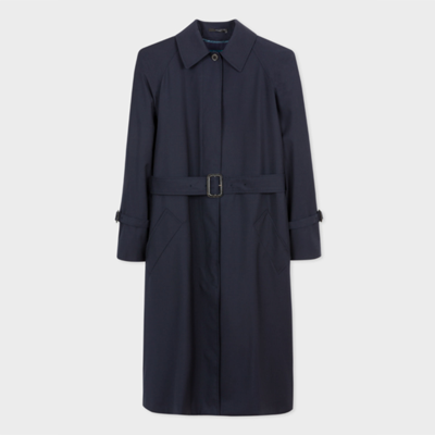 Paul Smith Belted Wool Trench Coat In Navy