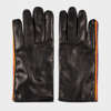 PAUL SMITH BLACK LEATHER GLOVES WITH KNITTED 'ARTIST STRIPE' TRIM