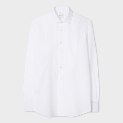 Paul Smith Tailored-fit White Pleated-bib Cotton Evening Shirt With 'artist Stripe' Double-cuff In Whites