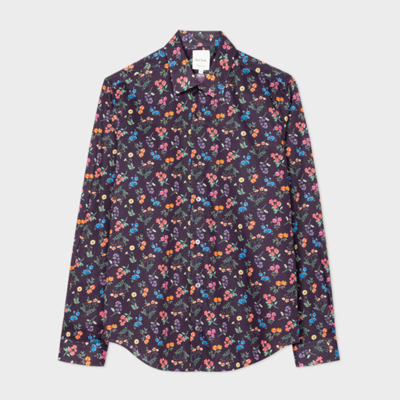 Paul Smith Navy Super Slim-fit 'liberty Floral' Print Shirt Blue In Blues