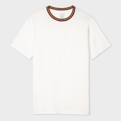 PAUL SMITH WHITE 'ARTIST STRIPE' COLLAR COTTON T-SHIRT