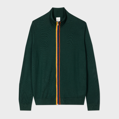 Paul Smith Stripe-detailing Zip-up Cardigan In Greens