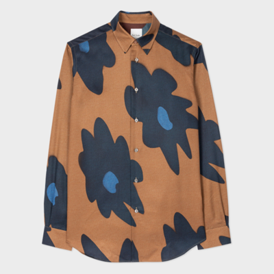 Paul Smith Big Flower-print Lyocell Shirt In Browns