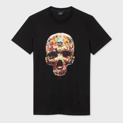 Ps By Paul Smith Mens Black Skull Sticker Graphic-print Organic-cotton T-shirt