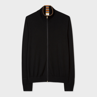 Paul Smith Black Merino Wool Zip Cardigan