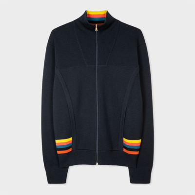 Paul Smith Gents Knitted Bomber Jacket Zip Thru In Blues