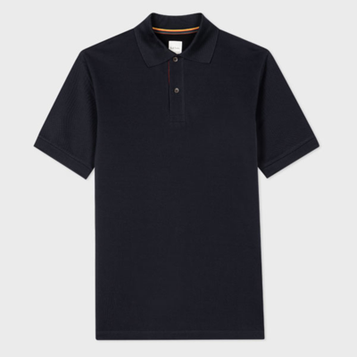 PAUL SMITH NAVY COTTON 'ARTIST STRIPE' PLACKET POLO SHIRT BLUE