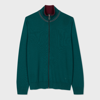 PAUL SMITH TEAL MERINO WOOL ZIP CARDIGAN GREEN