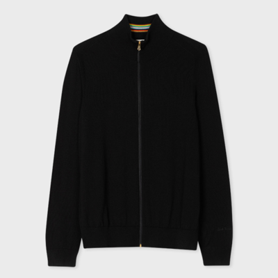 Paul Smith Black Merino Wool Full Zip Cardigan