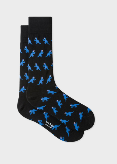 Paul Smith Dino-print Stretch-cotton Blend Socks In Black