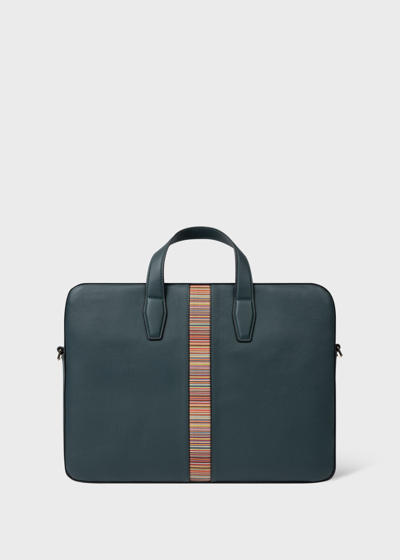 Paul Smith Signature Stripe Leather Briefcase In Green