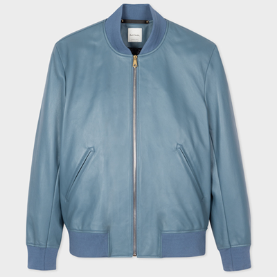 Paul Smith Mens Regular Fit Leather Bomber Jacket In Light Blue