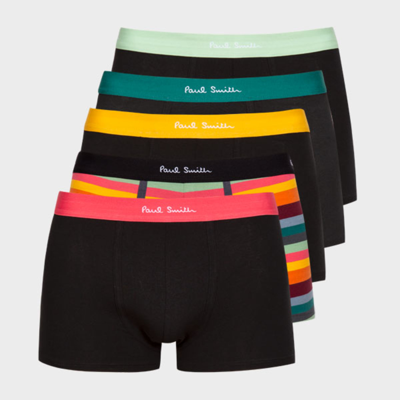 PAUL SMITH ORGANIC COTTON 'ARTIST STRIPE' MIXED BOXER BRIEFS FIVE PACK BLACK