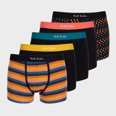 PAUL SMITH ORGANIC COTTON 'ARTIST STRIPE' MIXED BOXER BRIEFS FIVE PACK BLACK