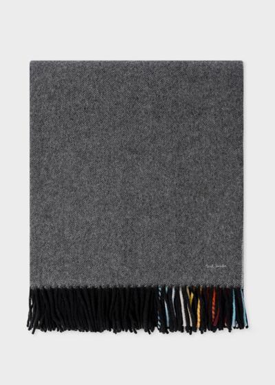 Paul Smith Grey Wool-cashmere Blanket With 'artist Stripe' Trim In Gold