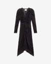 Isabel Marant Maray Velvet Dot Long Sleeve Stretch Silk Midi Dress In Black