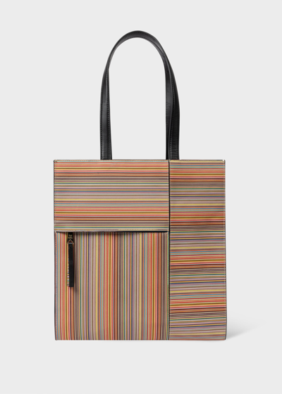 Paul Smith Signature Stripe Leather Tote Bag In Red