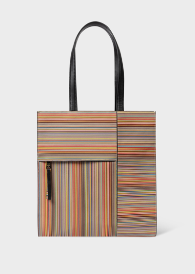 Paul Smith Signature Stripe Leather Tote Bag In Multi