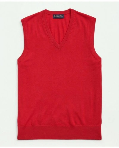 Brooks Brothers Fine Merino Wool Sweater Vest In Red