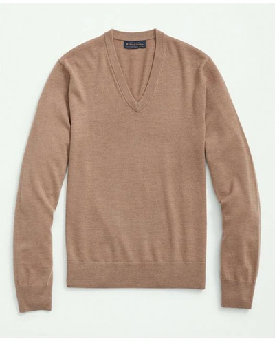 Brooks Brothers Fine Merino Wool V-neck Sweater | Camel | Size 2xl