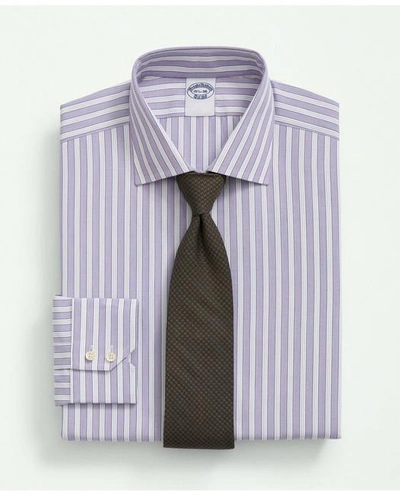 Brooks Brothers X Thomas Mason Cotton Poplin English Collar, Striped Dress Shirt | Purple | Size 17½ 35