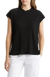 Eileen Fisher Ribbed Dolman Sleeve Top In Black