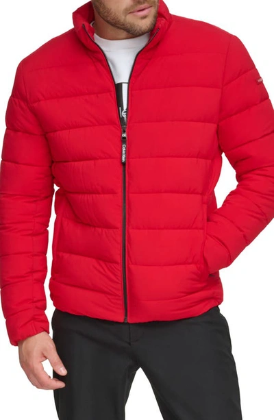 Calvin Klein Men's Quilted Infinite Stretch Water-resistant Puffer Jacket In Deep Red
