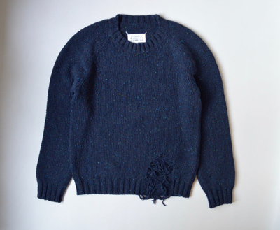 Pre-owned Maison Margiela A/w 20 Destroyed Wool Sweater In Dark Blue