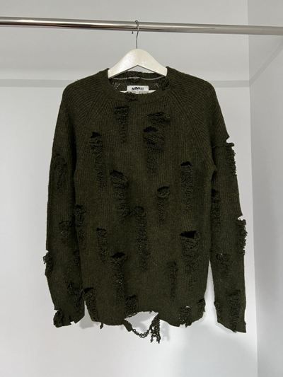 Pre-owned Maison Margiela Distressed Grunge Punk Knit Sweater In Khaki Green