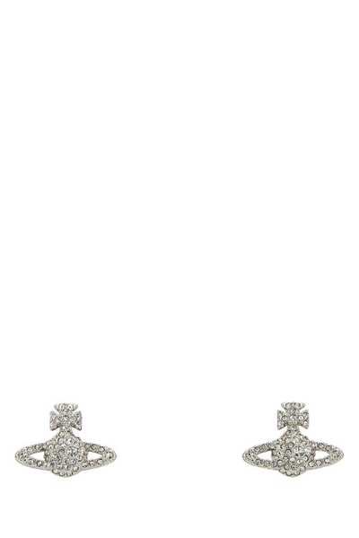 Vivienne Westwood Embellished Logo Engraved Earrings In Silver