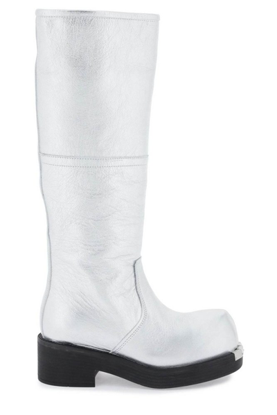 Mm6 Maison Margiela Laminated Leather Boots In Silver