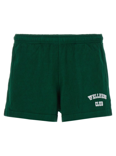Sporty And Rich Slogan-embroidered Cotton Shorts In Green