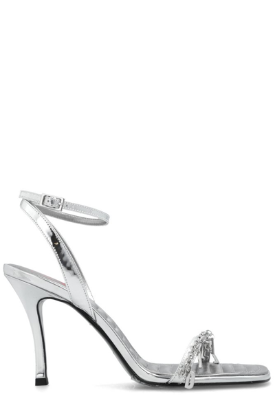 Diesel D-vina Leather Sandals In Silver