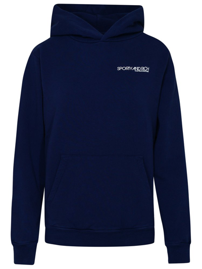 Sporty And Rich Sporty & Rich Logo Printed Long Sleeved Hoodie In Navy