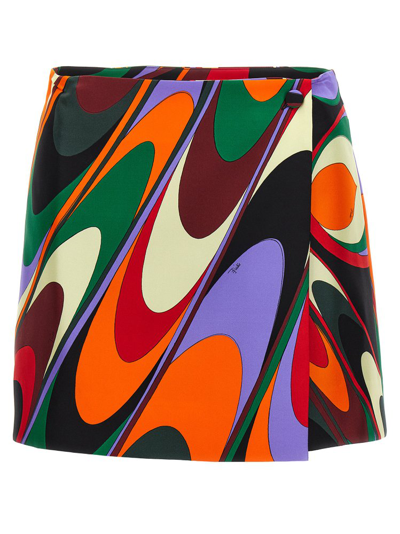 Pucci Onde Print Mini Skirt In Arancio Verde